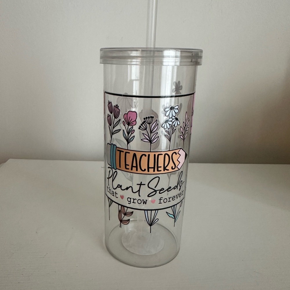 Floral Teacher Tumbler - Multicolor